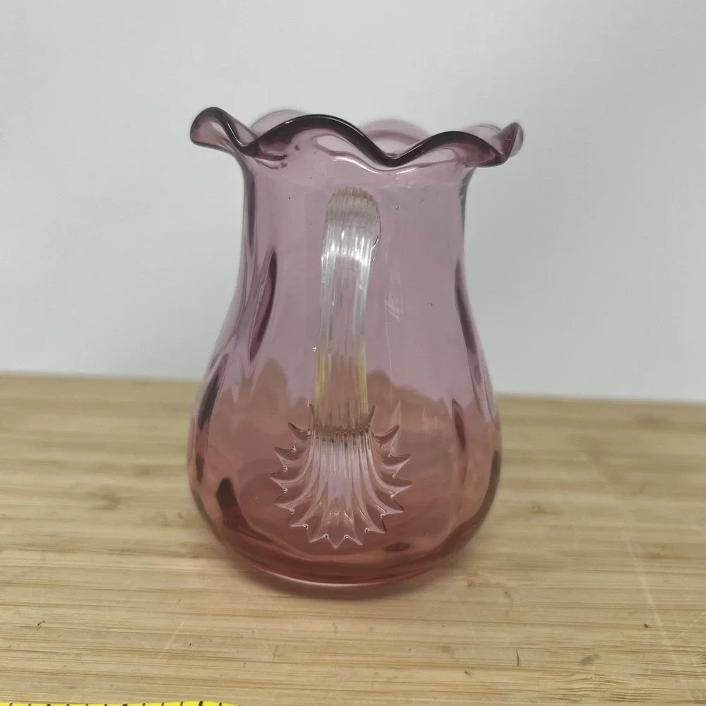 Vintage Set Of 3 Cranberry Glass Hand‎ Blown Pilgrim  Vase & Pitchers EUC